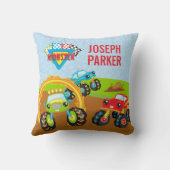 Farbenfrohe Kleinkinder-Monster-LKW mit Vorname Kissen (Rückseite)