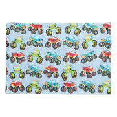 Farbenfrohe Kleinkinder-Monster-LKW mit Vorname Kissenbezug (Rückseite)