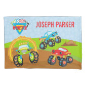 Farbenfrohe Kleinkinder-Monster-LKW mit Vorname Kissenbezug (Vorderseite)