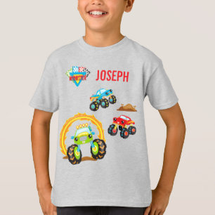 Farbenfrohe Kleinkinder-Monster-LKW mit Vorname T-Shirt