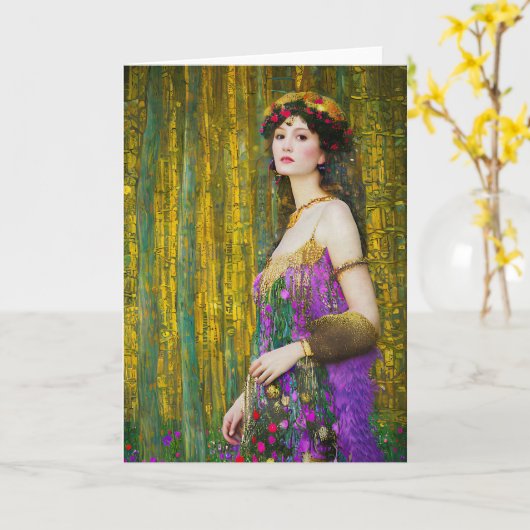Farbenfrohe Klimt Style Collage Porträt einer Frau Karte (Gelbe Blume)