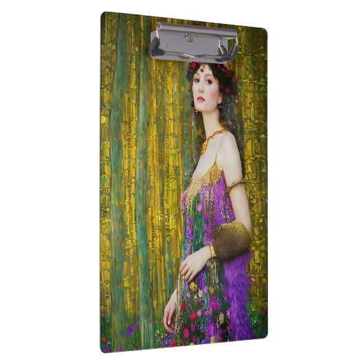 Farbenfrohe Klimt Style Collage Porträt einer Frau Klemmbrett (Rechts)