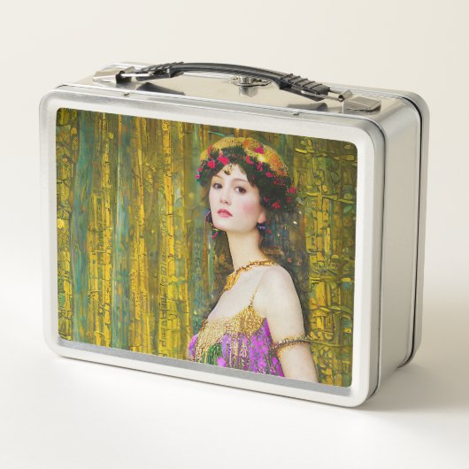 Farbenfrohe Klimt Style Collage Porträt einer Frau Metall Brotdose (Rückseite)