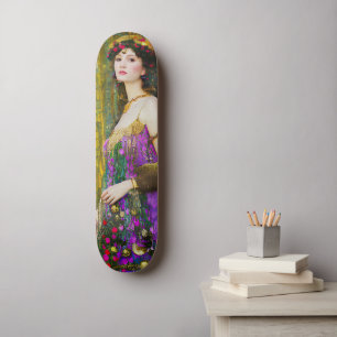 Farbenfrohe Klimt Style Collage Porträt einer Frau Skateboard