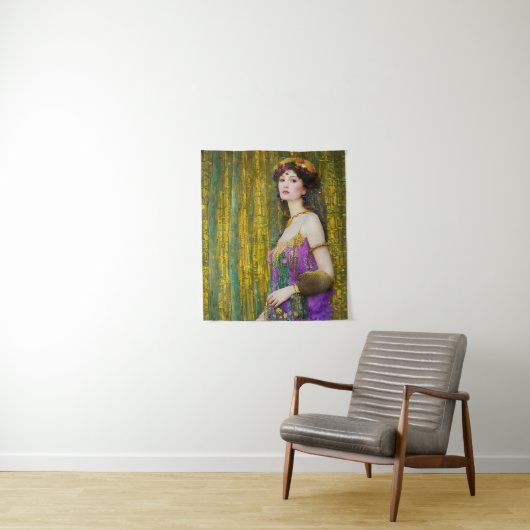 Farbenfrohe Klimt Style Collage Porträt einer Frau Wandteppich (Beispiel)