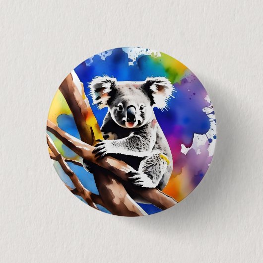 Farbenfrohe Koala Bear Watercolor Splash, Button (Vorderseite)