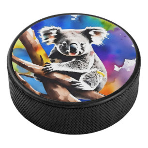Farbenfrohe Koala Bear Watercolor Splash, Eishockey Puck