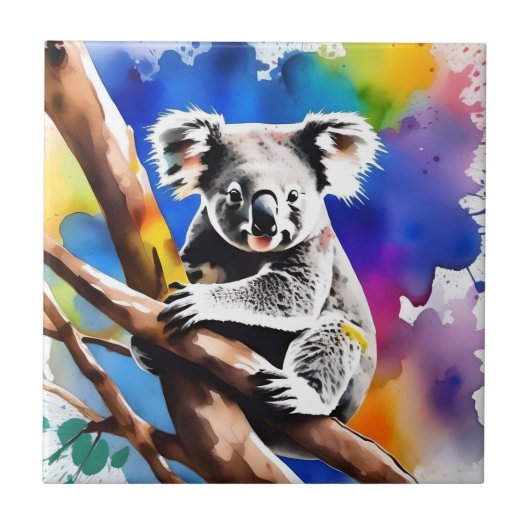 Farbenfrohe Koala Bear Watercolor Splash, Fliese (Vorderseite)