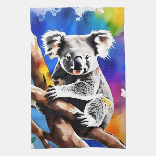 Farbenfrohe Koala Bear Watercolor Splash, Geschirrtuch (Vertikal)