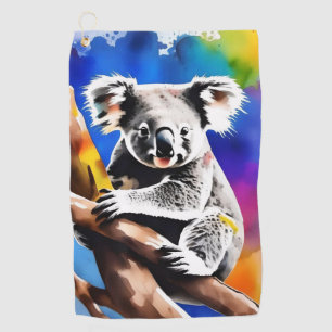 Farbenfrohe Koala Bear Watercolor Splash, Golfhandtuch