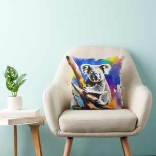 Farbenfrohe Koala Bear Watercolor Splash, Kissen
