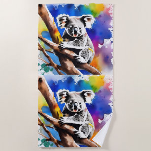Farbenfrohe Koala Bear Watercolor Splash, Strandtuch