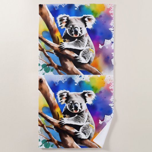 Farbenfrohe Koala Bear Watercolor Splash, Strandtuch (Vorderseite)