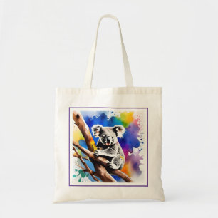 Farbenfrohe Koala Bear Watercolor Splash, Tragetasche