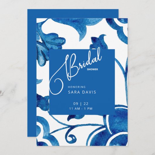 Farbenfrohe Kobalt Mittelmeer Tile Brautparty Einladung (Vorne/Hinten)