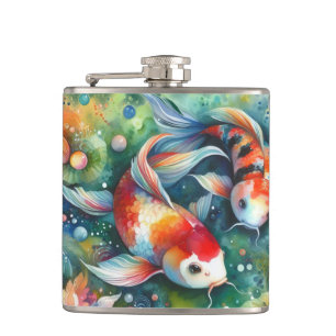 Farbenfrohe Koi Fisch Whimsisches Wasser Orange Aq Flachmann