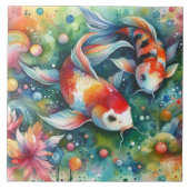 Farbenfrohe Koi Fisch Whimsisches Wasser Orange Aq Fliese (Vorderseite)