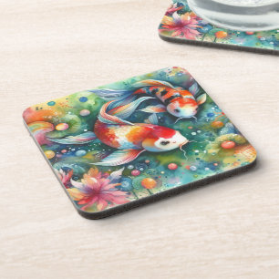 Farbenfrohe Koi Fisch Whimsisches Wasser Orange Aq Getränkeuntersetzer