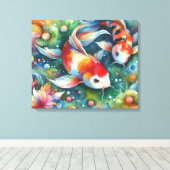 Farbenfrohe Koi Fisch Whimsisches Wasser Orange Aq Leinwanddruck (Insitu (Holzboden))