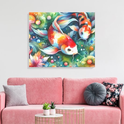 Farbenfrohe Koi Fisch Whimsisches Wasser Orange Aq Leinwanddruck (Insitu (Wohnzimmer))