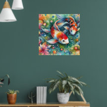 Farbenfrohe Koi Fisch Whimsisches Wasser Orange Aq
