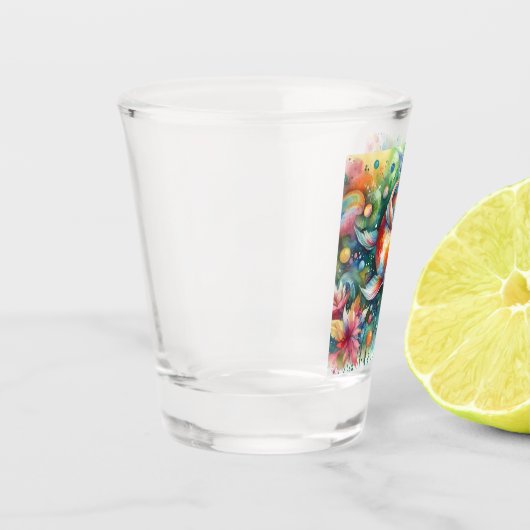 Farbenfrohe Koi Fisch Whimsisches Wasser Orange Aq Schnapsglas (Links)