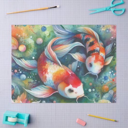 Farbenfrohe Koi Fish Aquarell Orange Decoute Seidenpapier (Basteln)