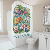 Farbenfrohe Koi Schwimmen in Lotus Gefüllter Teich Duschvorhang (Beispiel)