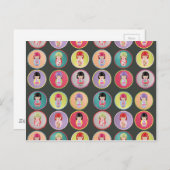 Farbenfrohe Kokeshi Dolls Postkarte (Vorne/Hinten)