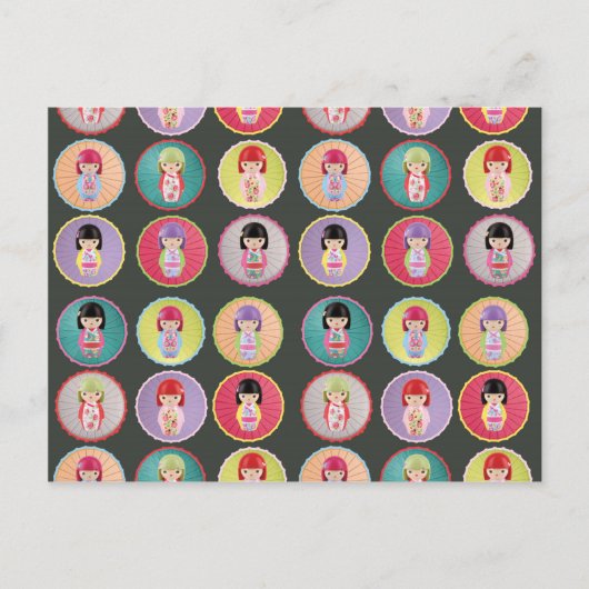 Farbenfrohe Kokeshi Dolls Postkarte (Vorderseite)