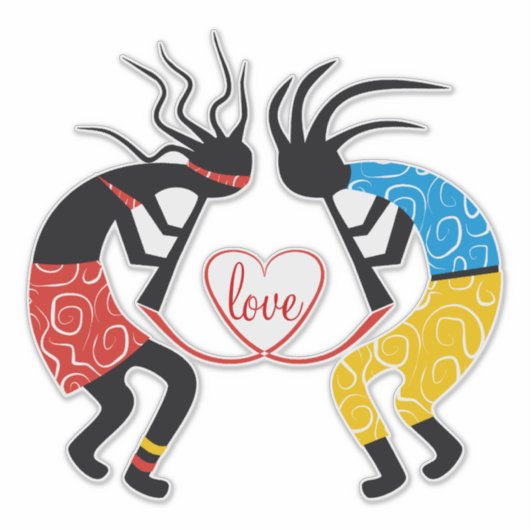 Farbenfrohe Kokopelli Figuren Liebe Herz Aufkleber (Vorderseite)