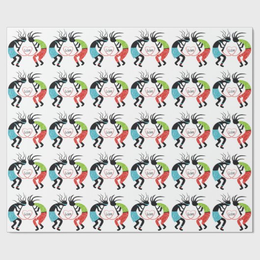 Farbenfrohe Kokopelli-Liebe Geschenkpapier (Flach)