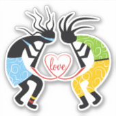 Farbenfrohe Kokopelli-Liebe Herz Aufkleber (Vorderseite)