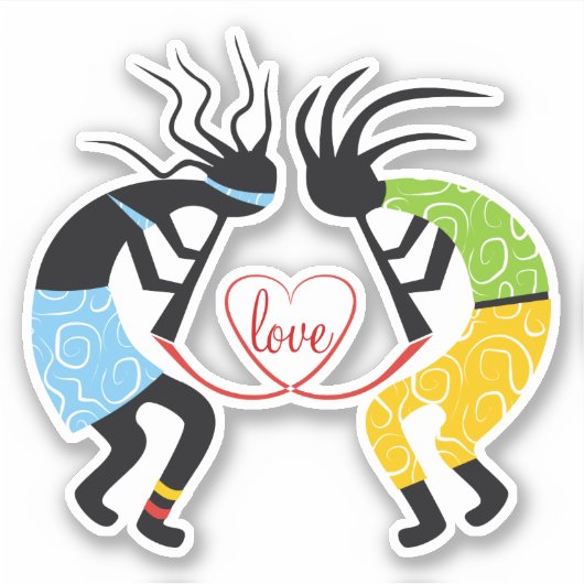 Farbenfrohe Kokopelli-Liebe Herz Aufkleber (Vorderseite)