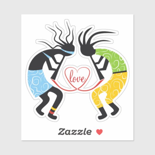 Farbenfrohe Kokopelli-Liebe Herz Aufkleber (Blatt)