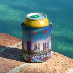 Farbenfrohe Kolumbus Skyline Abstrakte Kunst Dosenkühler