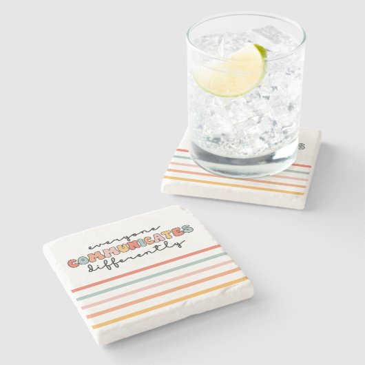 Farbenfrohe Kommunikation Steinuntersetzer (Seitenansicht)