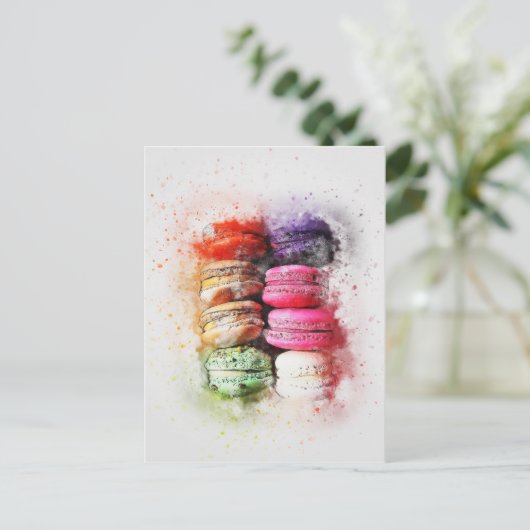 Farbenfrohe Konditorkuchen Macaroon Abstrakt Postkarte (Stehend Vorderseite)