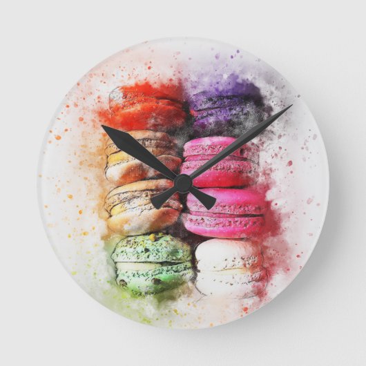 Farbenfrohe Konditorkuchen Macaroon Abstrakt Runde Wanduhr (Vorderseite)