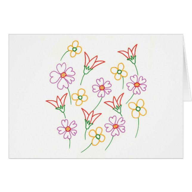 Farbenfrohe Kontur Zeichne Blume Collage Cards (Vorderseite (Horizontal))