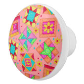 Farbenfrohe Koralle Orange Quilt Patchwork Block K Keramikknauf (Rechts)