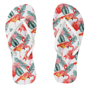Farbenfrohe Koralle Pink Flamingo Muster Badesandalen