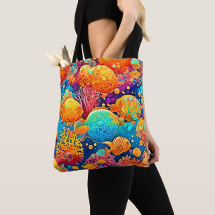 Farbenfrohe Korallenriff Artwork Tasche