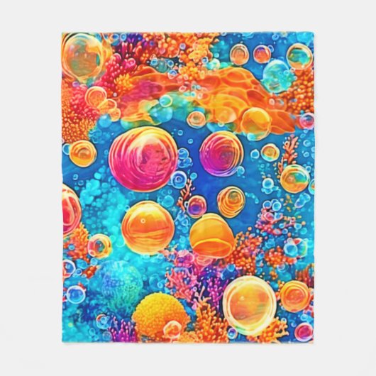 Farbenfrohe Korallenriff-Blasen Fleecedecke (Vorderseite)
