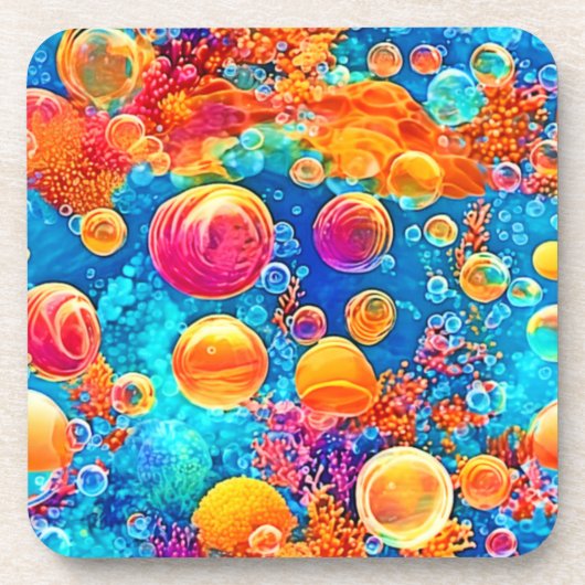 Farbenfrohe Korallenriff-Blasen Getränkeuntersetzer (Vorderseite)
