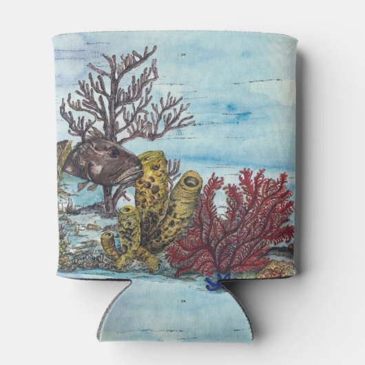 Farbenfrohe Korallenriff handbemalt Dosenkühler (Rückseite)