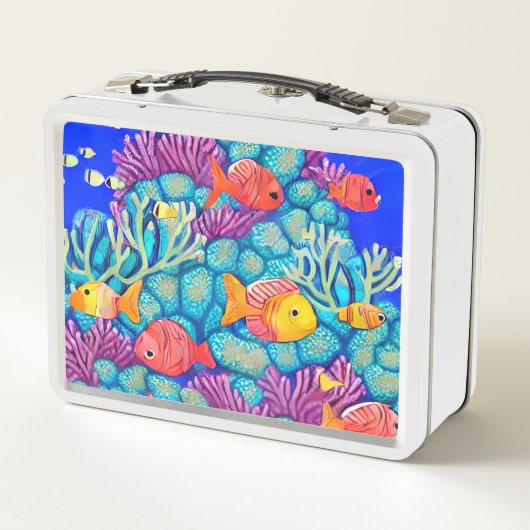 Farbenfrohe Korallenriffe, nahtloses Muster Metall Brotdose (Rückseite)