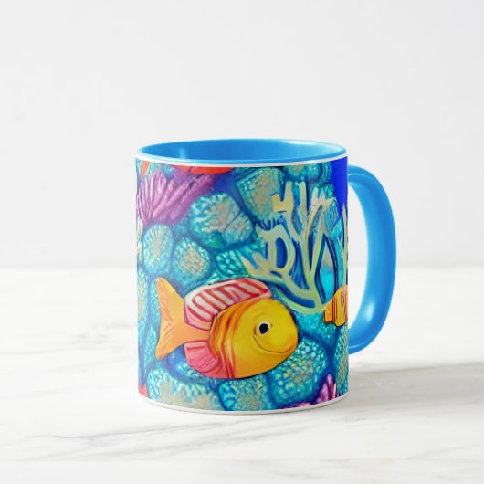 Farbenfrohe Korallenriffe, nahtloses Muster Tasse (VorderseiteRechts)