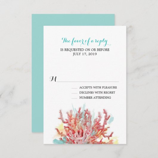 Farbenfrohe Korallenriffe Wasserfarbe | Hochzeit R RSVP Karte (Vorne/Hinten)