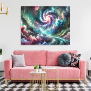 Farbenfrohe kosmische Galaxie Spiralnebel und Ster Leinwanddruck